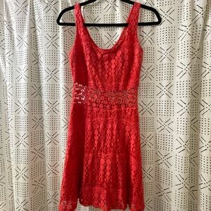 Trixxi Red Lace Scoop Neck Mini Dress